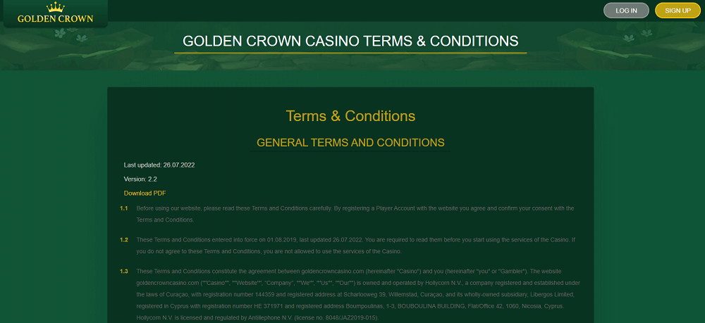 Golden Crown Casino Terms & Conditions Explained