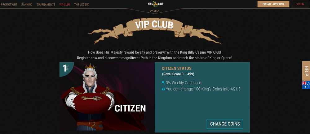 King Billy Casino Bonuses for VIP Players
