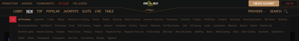 King Billy Casino Software Providers