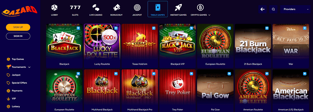 Dazard Casino Other Games