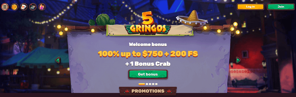 Promotion System, Bonuses, and Promo Codes in 5 Gringos Casino